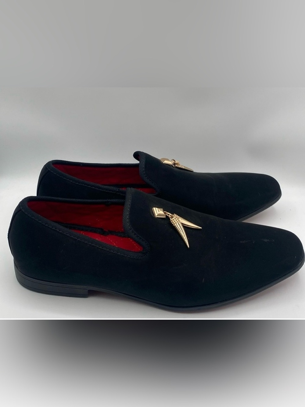 Milano Black Velvet Slip-On Loafers with Gold Emblem, Italian Style
